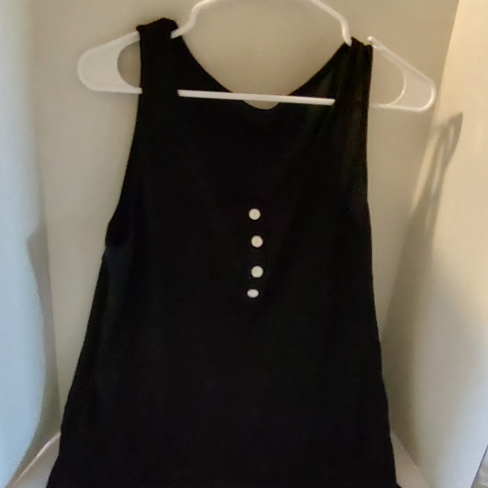 Black Women's Tank Top with Button Accent